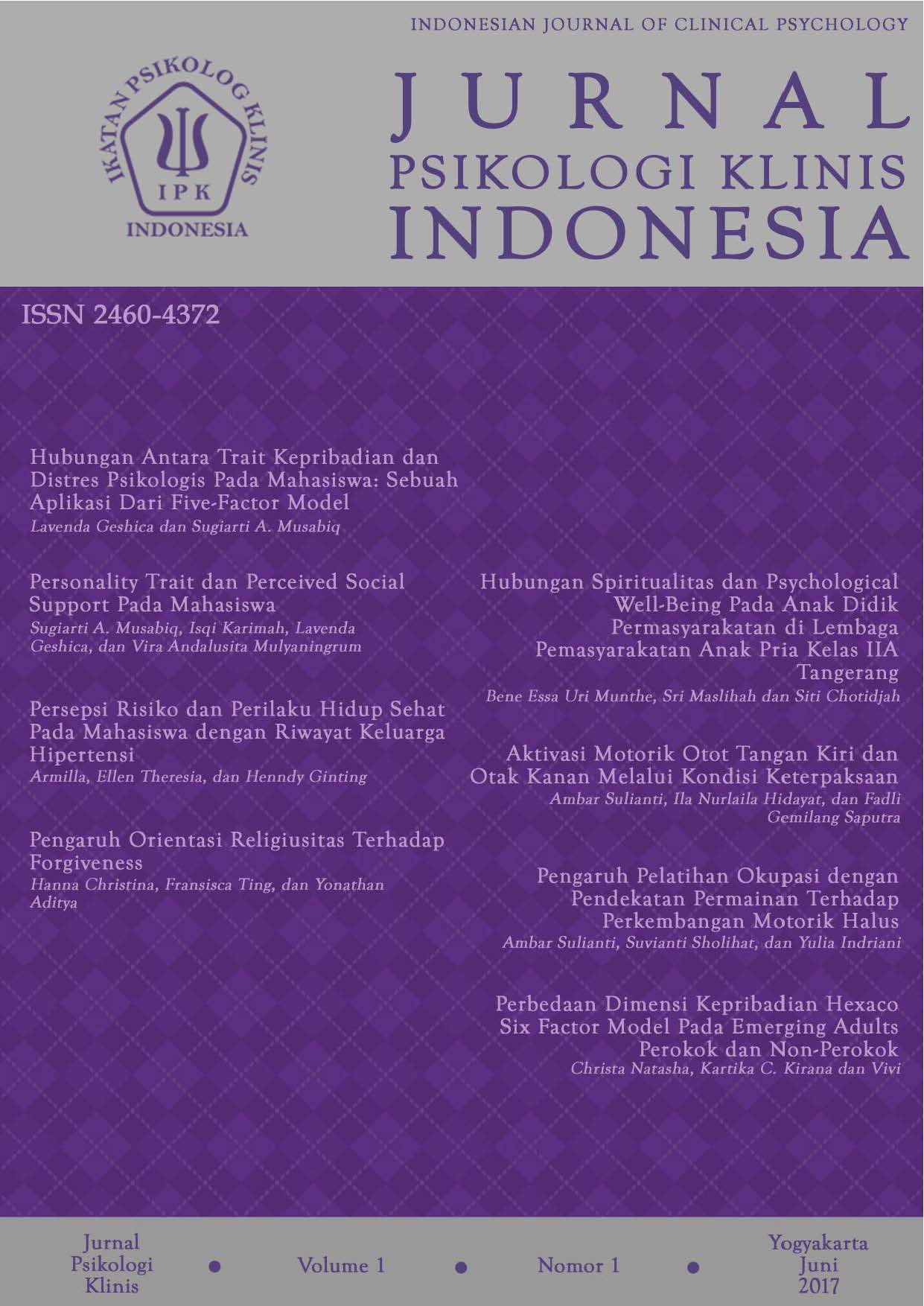 					Lihat Vol 2 No 1 (2017): Jurnal Psikologi Klinis Indonesia
				